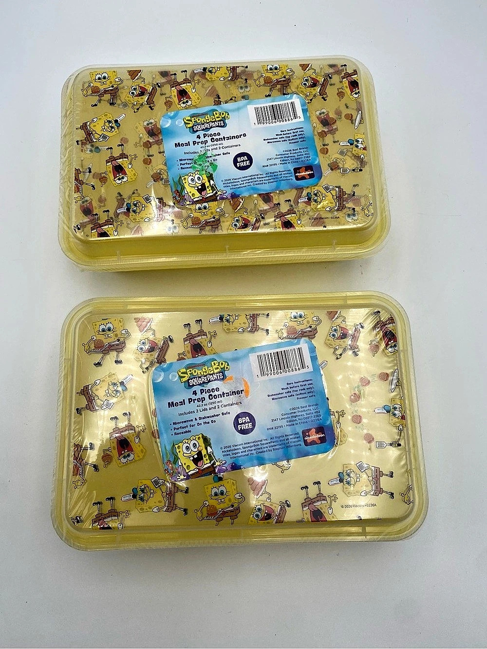 Nickelodeon SpongeBob SquarePants 4-Piece Meal Prep Containers Yellow & Blue